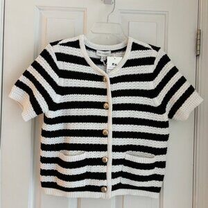 Striped Knit Cardigan Black White with Gold Buttons Size M